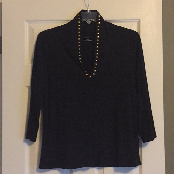 Grace Tops - Embellished collared v-neck top